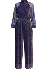 Gina Bacconi Blue Kylie Metallic Knit Jumpsuit