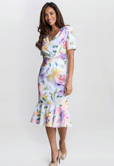 Gina Bacconi Multi Joy Printed Crepe Dress