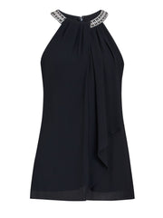Gina Bacconi Black Elle Halter Top With Beaded Neck