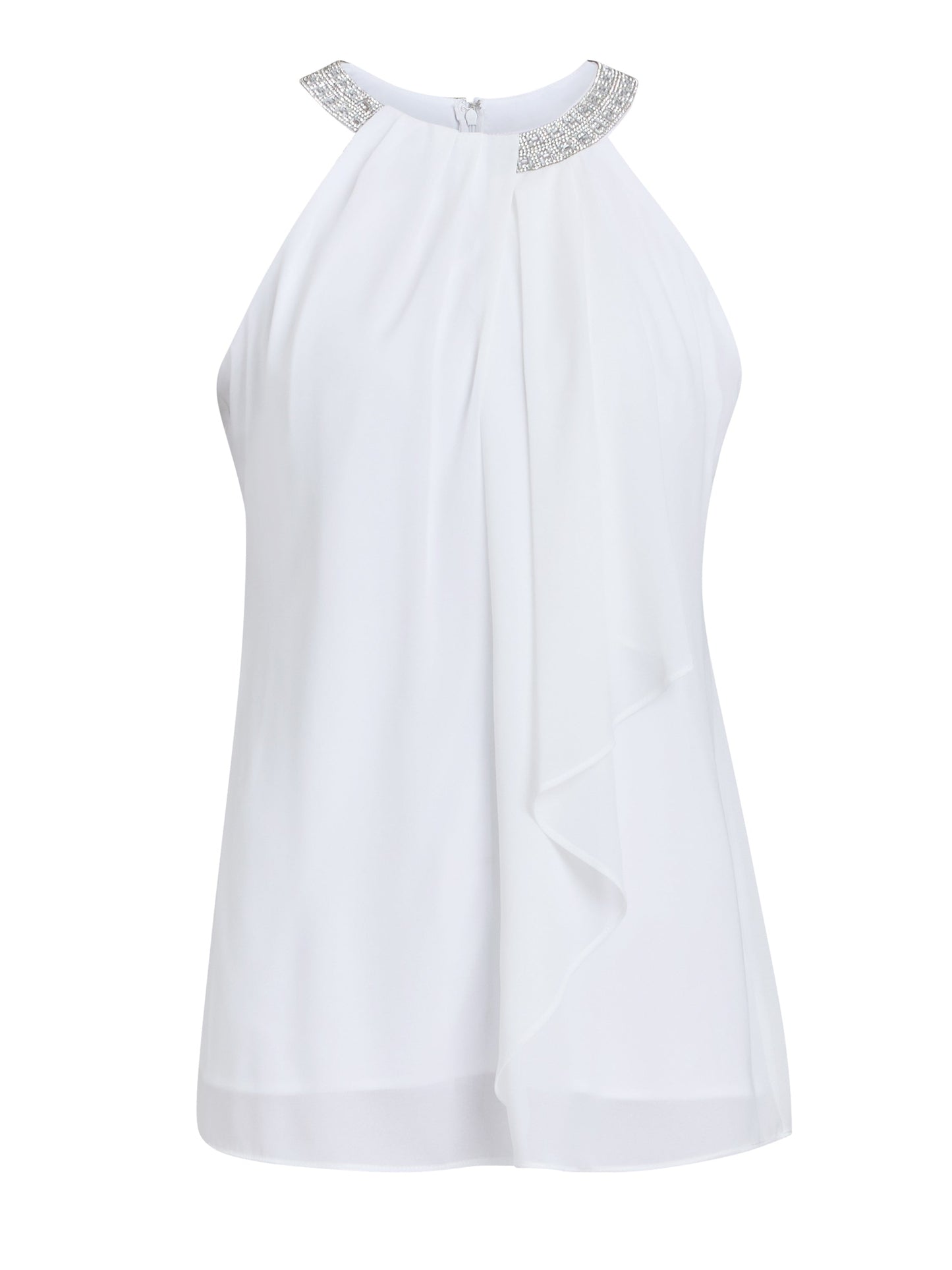 Gina Bacconi Ivory Elle Halter Top With Beaded Neck