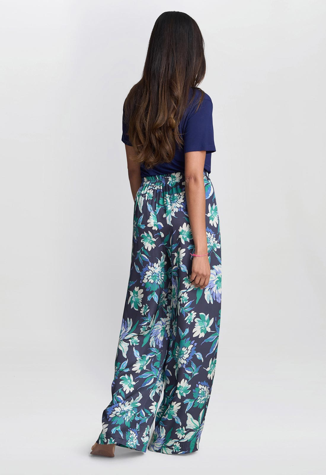Gina Bacconi Blue Quinn Satin Pull On Wide Leg Trouser