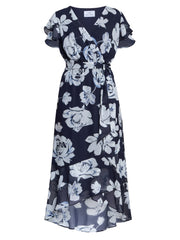 Gina Bacconi Navy / Multi Teresa Floral Chiffon Dress