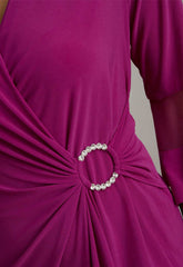 Gina Bacconi Magenta Debby Flutted Sleeve Wrap Dress
