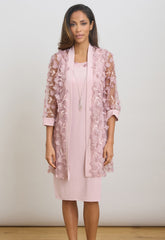 Gina Bacconi Blush Destiny Floral Applique Dress And Jacket With Detachable Necklace