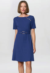 Gina Bacconi Light Navy Elise Belted Shift Dress