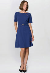 Gina Bacconi Light Navy Elise Belted Shift Dress