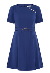 Gina Bacconi Light Navy Elise Belted Shift Dress
