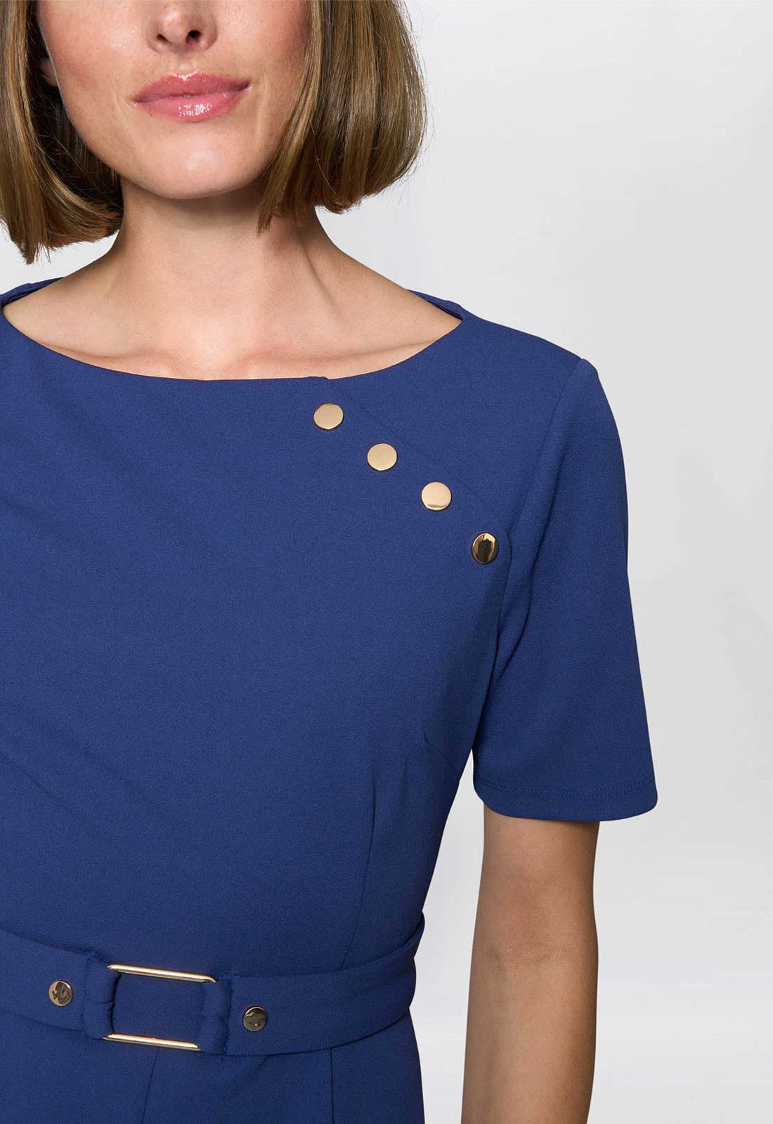 Gina Bacconi Light Navy Elise Belted Shift Dress