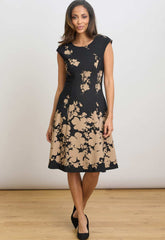 Gina Bacconi BLACK / BEIGE Holli Floral Print Dress