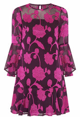 Gina Bacconi Fuchsia Isabella Embroidered Fit And Flare Dress