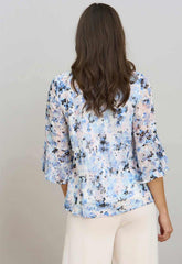 Gina Bacconi BLUE Jacklyn Floral Layered Chiffon Top