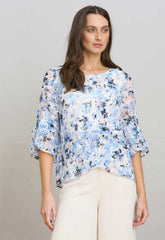 Gina Bacconi BLUE Jacklyn Floral Layered Chiffon Top