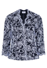 Gina Bacconi Black / Blue Lanette Embroidered Blouse With Scallops
