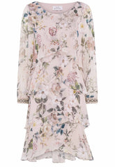 Gina Bacconi Blush Muriel Short Printed Tiered Chiffon Dress
