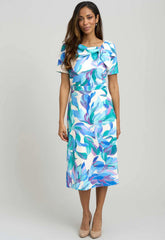 Gina Bacconi BLUE / MULTI Parker Tie Neck Print Dress