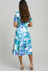 Gina Bacconi BLUE / MULTI Parker Tie Neck Print Dress