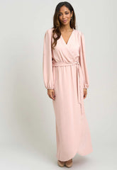 Gina Bacconi BLUSH Bow Wrap Long Sleeve Maxi Dress