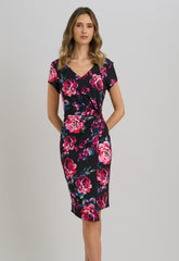 Gina Bacconi Black Paulette Twist Knot Cape Sleeve Floral Dress