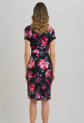 Gina Bacconi Black Paulette Twist Knot Cape Sleeve Floral Dress