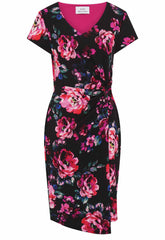 Gina Bacconi Black Paulette Twist Knot Cape Sleeve Floral Dress