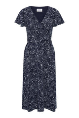 Gina Bacconi NAVY / WHITE Persia Faux Wrap Flutter Sleeve Dress