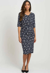 Gina Bacconi NAVY / WHITE Queenie Abstract Print Jersey Dress