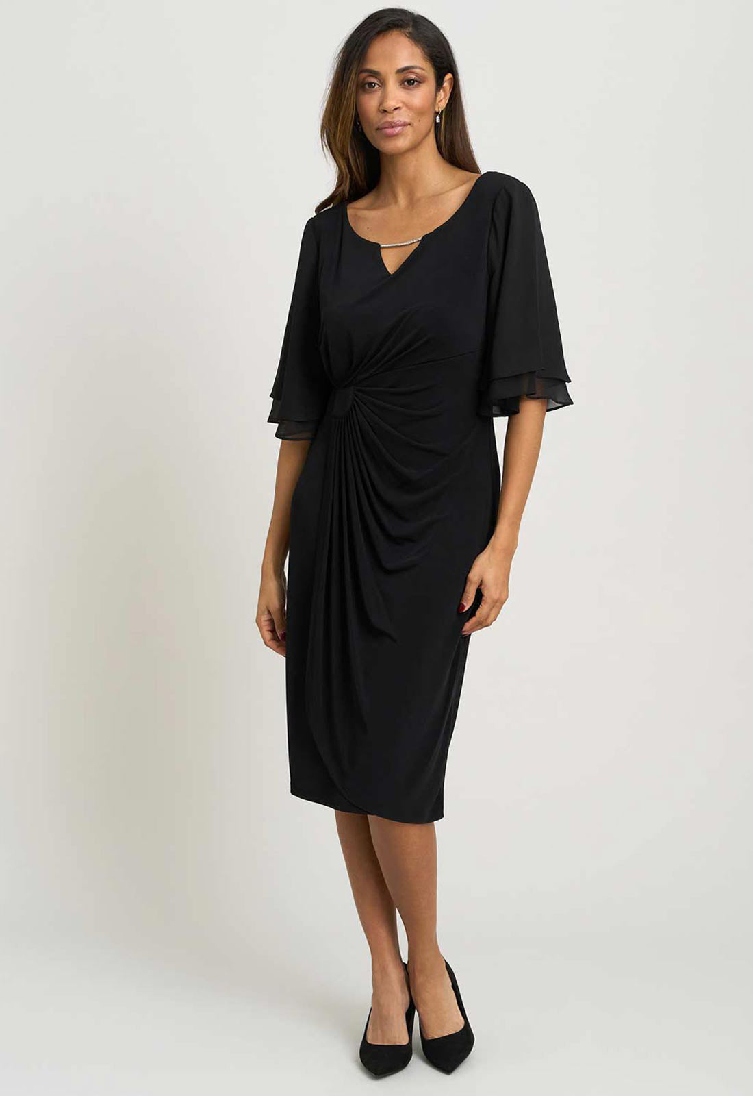 Gina Bacconi BLACK Diamante Trim Dress With Chiffon Sleeves