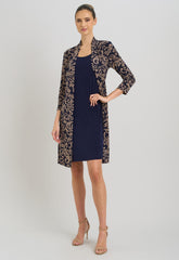 Gina Bacconi Navy and Beige Patsey Mock Dress And Jacket