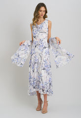 Gina Bacconi Ivory Yana Floral Printed Cowl Midi Dress & Scarf