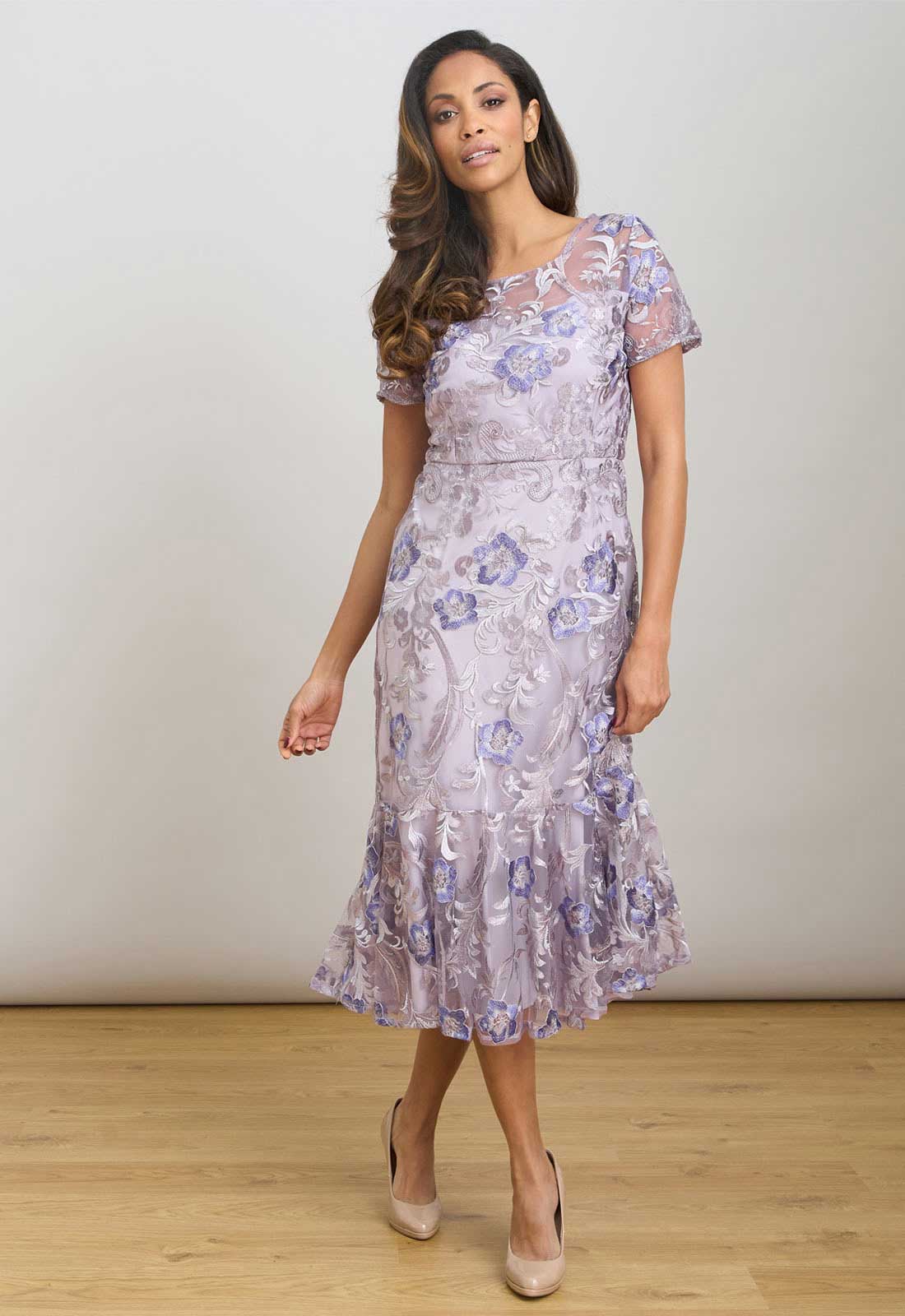 Gina Bacconi Lavendar Mildred Lace Midi Dress