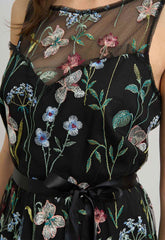 Gina Bacconi BLACK / MULTI Moira Embroidered Floral Maxi Dress