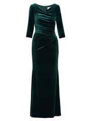Gina Bacconi Green Sophie Velvet Maxi Dress With 3/4 Sleeve