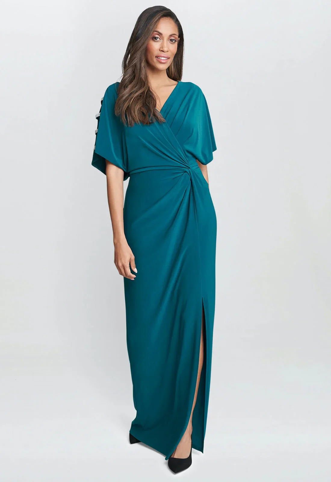 Gina Bacconi Green Pascale Long Knot Front Jersey Dress