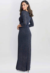 Gina Bacconi Navy Eugenie Metallic Maxi Dress