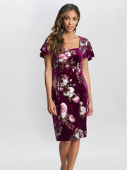 Gina Bacconi Burgundy Paulina Velvet Dress
