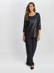 Gina Bacconi Black Flora Sequin Tunic Blouse