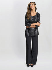 Gina Bacconi Black Flora Sequin Tunic Blouse