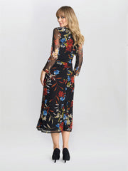 Gina Bacconi Black Tasmine Floarl Mesh Wrap Dress
