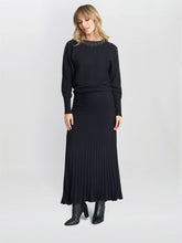 Gina Bacconi Black Celestina Long Pleated Knit Skirt