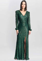 Gina Bacconi Bright Green Alison Sequin V Neck Maxi Dress