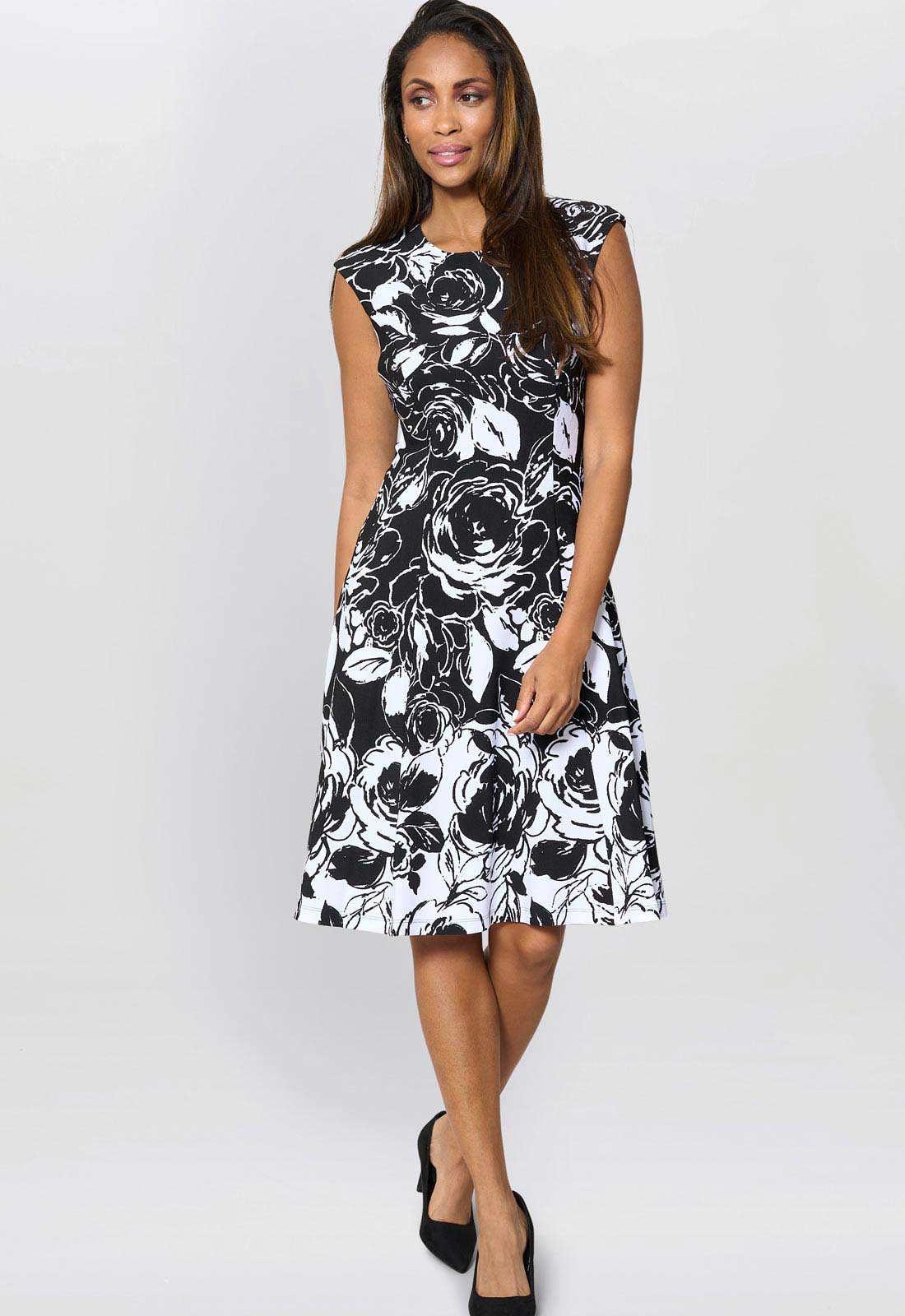 Gina Bacconi Black & White Jess Floral Dress