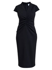 Gina Bacconi Black Maurine Ruched Midi Dress