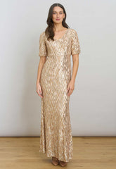 Gina Bacconi Gold Pat Sequin Maxi Dress