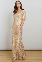 Gina Bacconi Gold Pat Sequin Maxi Dress