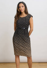 Gina Bacconi Black / Beige Sofie Print Dress With Belt
