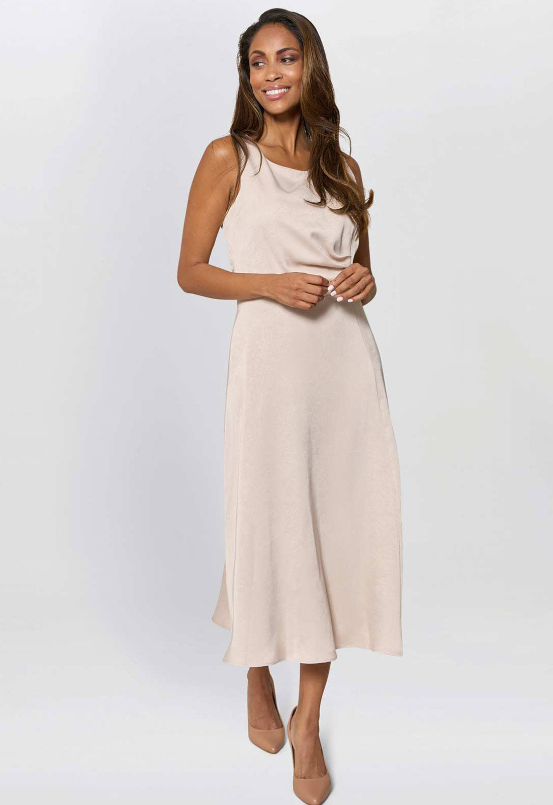 Gina Bacconi Cream Sandy Sleeveless Midi Dress