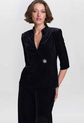 Gina Bacconi Black Tayla Velvet Wrap Blouse
