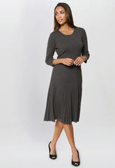 Gina Bacconi Charcoal Annabella Pleated Midi Dress