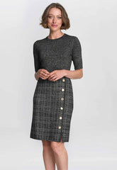 Gina Bacconi Black / Gold Antonella Button Detail Knit Dress