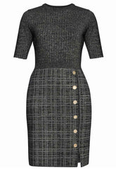 Gina Bacconi Black / Gold Antonella Button Detail Knit Dress